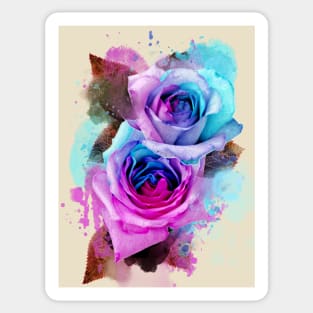 Blue and pink watercolour rainbow roses Sticker